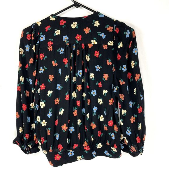Madewell Top Size Small Black Wrap Floral Flowers Bottom Tie - Picture 3 of 4